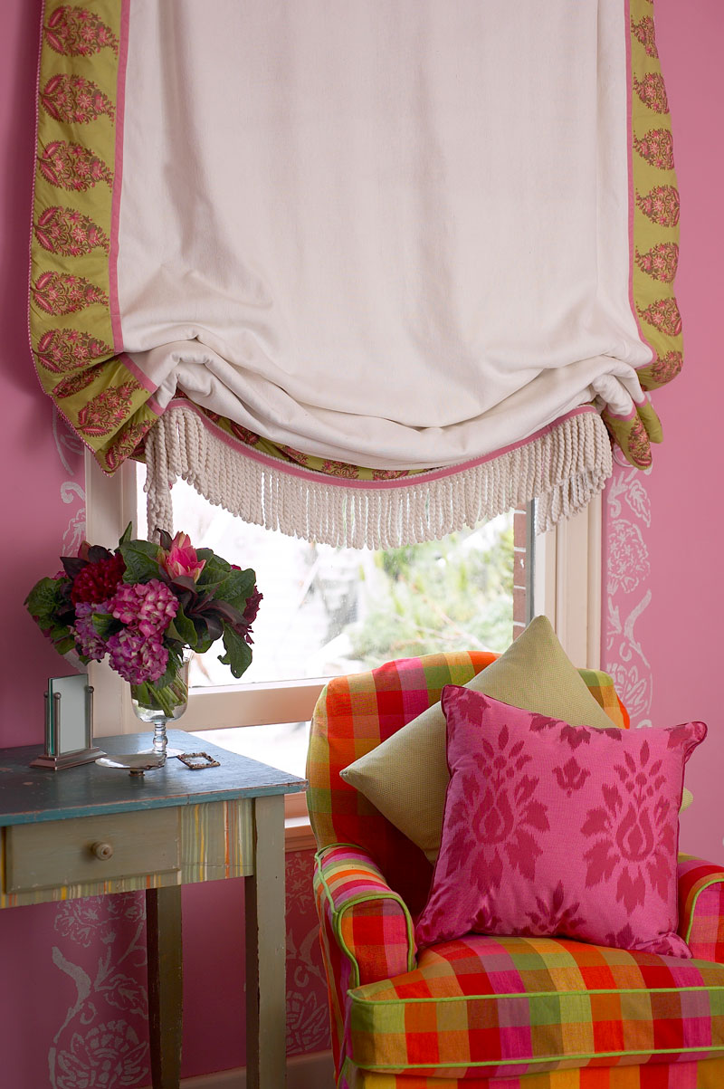 No Chintz Roman Blind with Bullion Fringe Trim